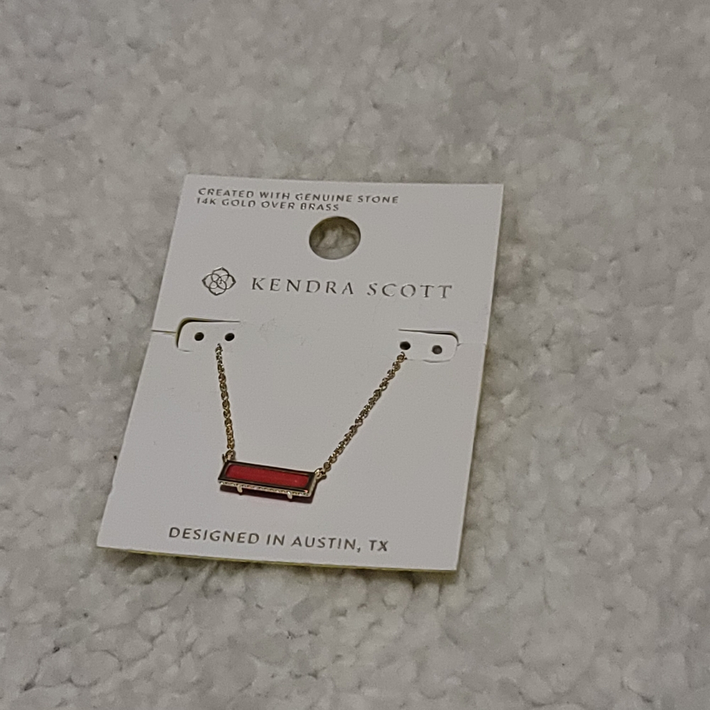 NWT Kendra Scott Gold Necklace with Vibrant Red Bar